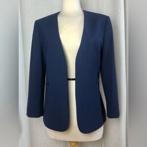 Theory Lindrayia B Open Front Blazer Sea Blue Wool Blend Size 10 Made in Turkey